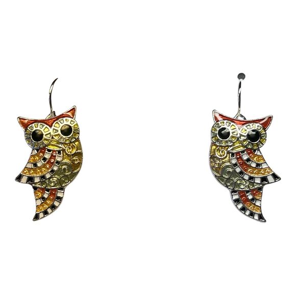 Owl Radiance Dangle Earrings Silver Plated Enamel Bird Zarah Zarlite - Picture 2 of 4